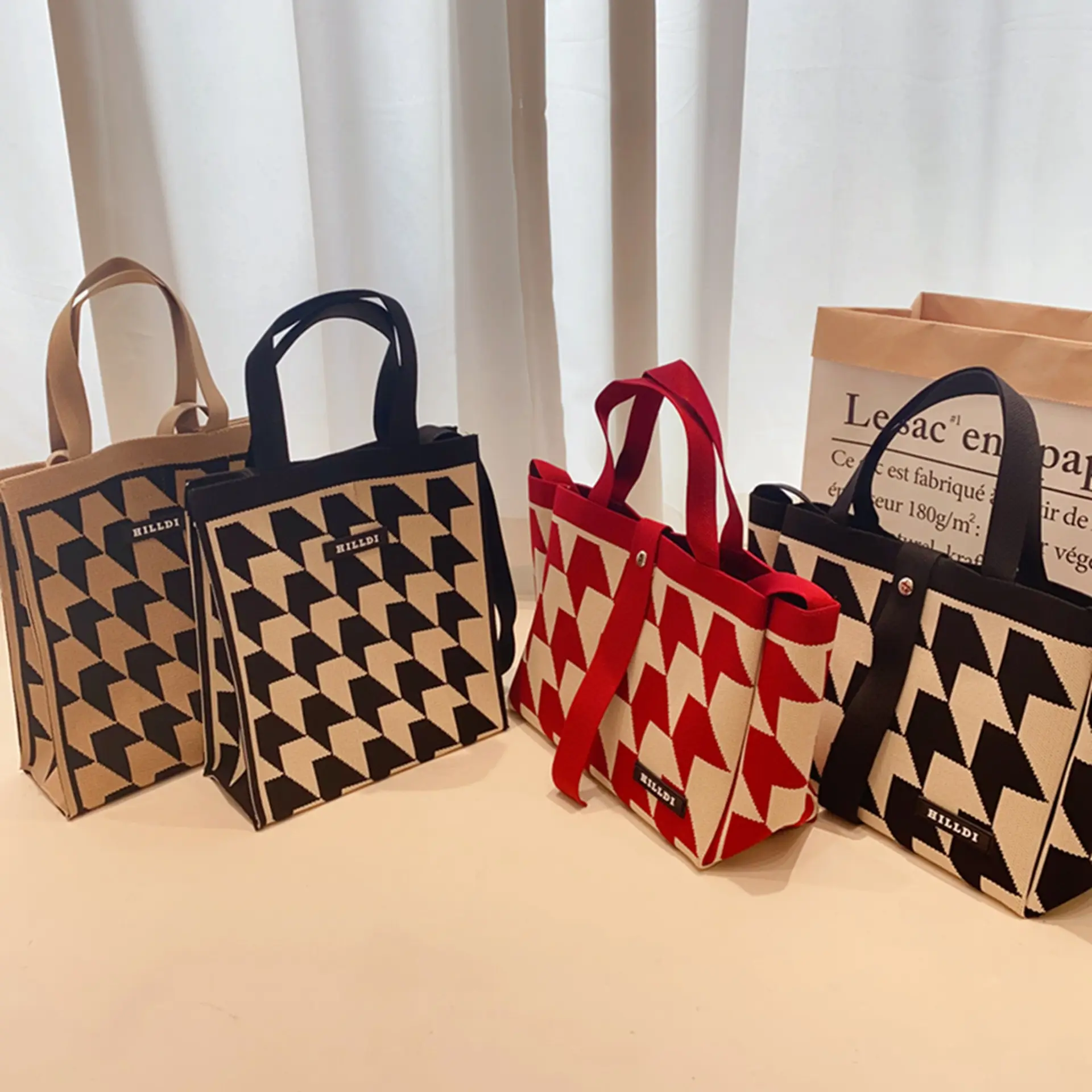 Korean Style Houndstooth Shoulder Bag Tote