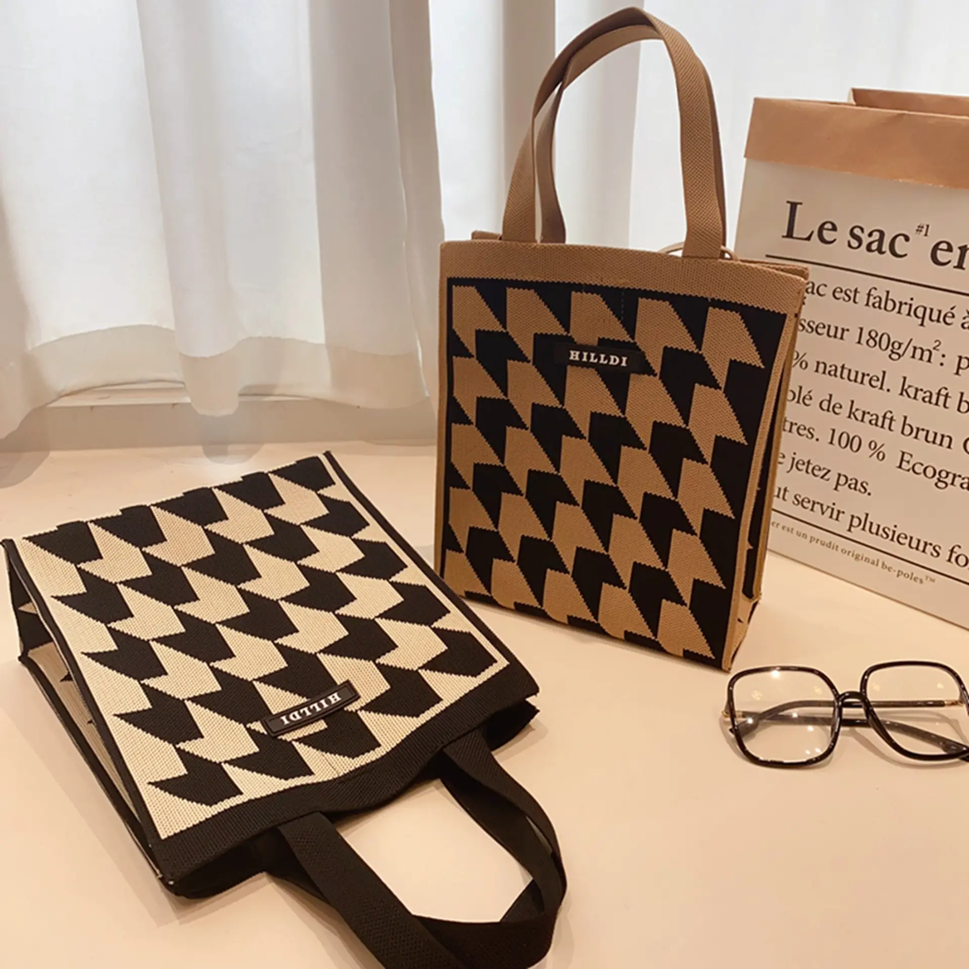 Korean Style Houndstooth Shoulder Bag Tote