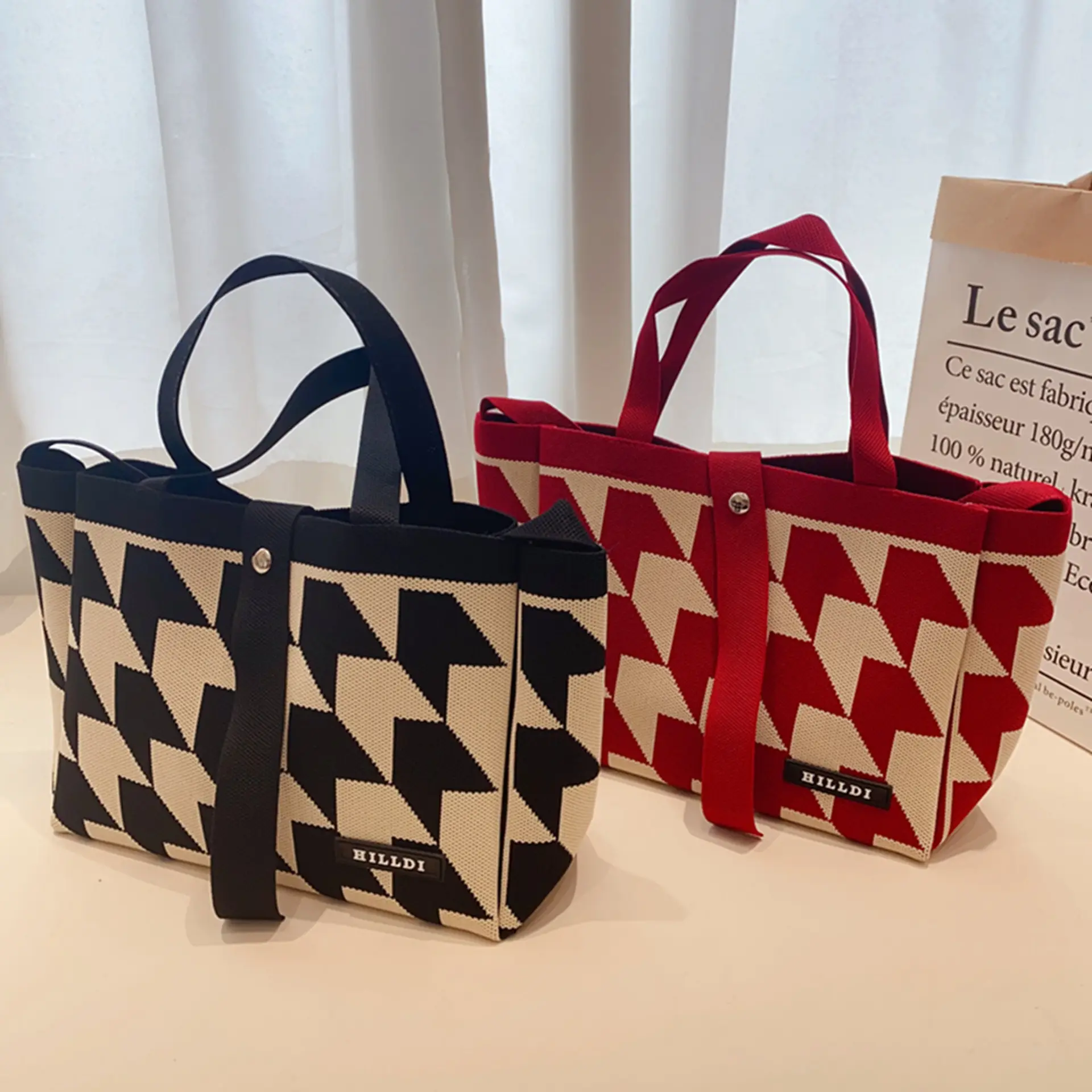 Korean Style Houndstooth Shoulder Bag Tote