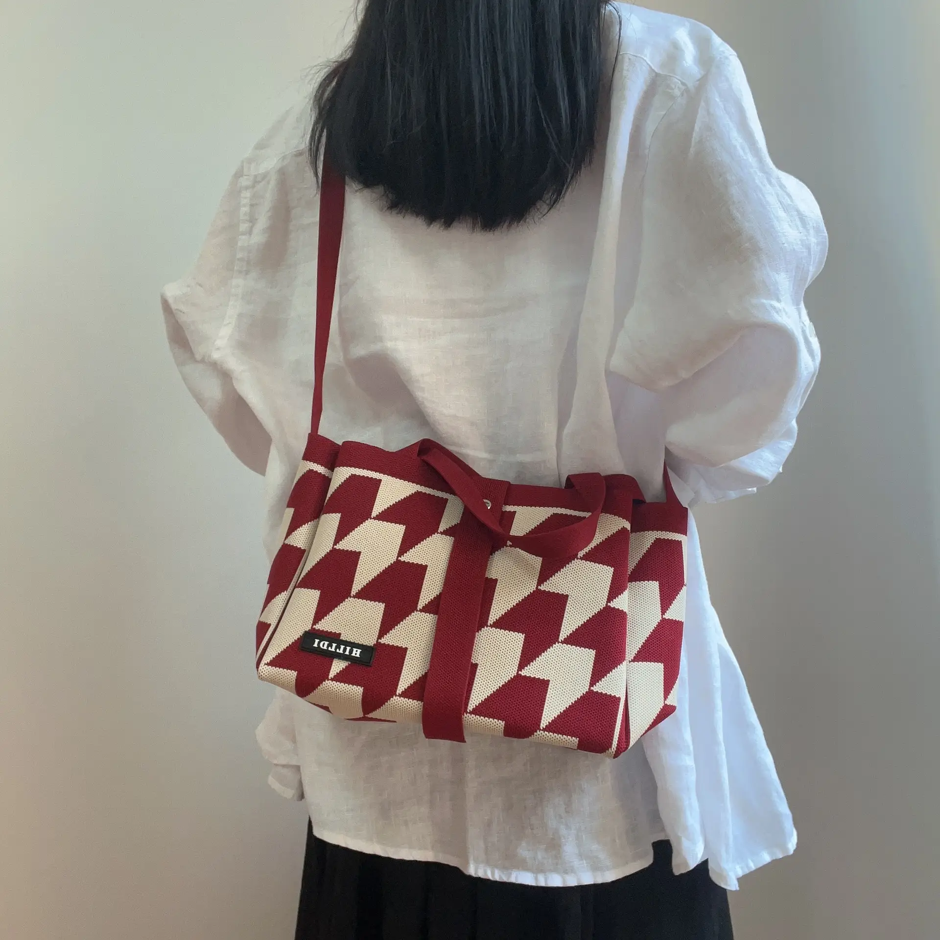 Korean Style Houndstooth Shoulder Bag Tote — feature 20