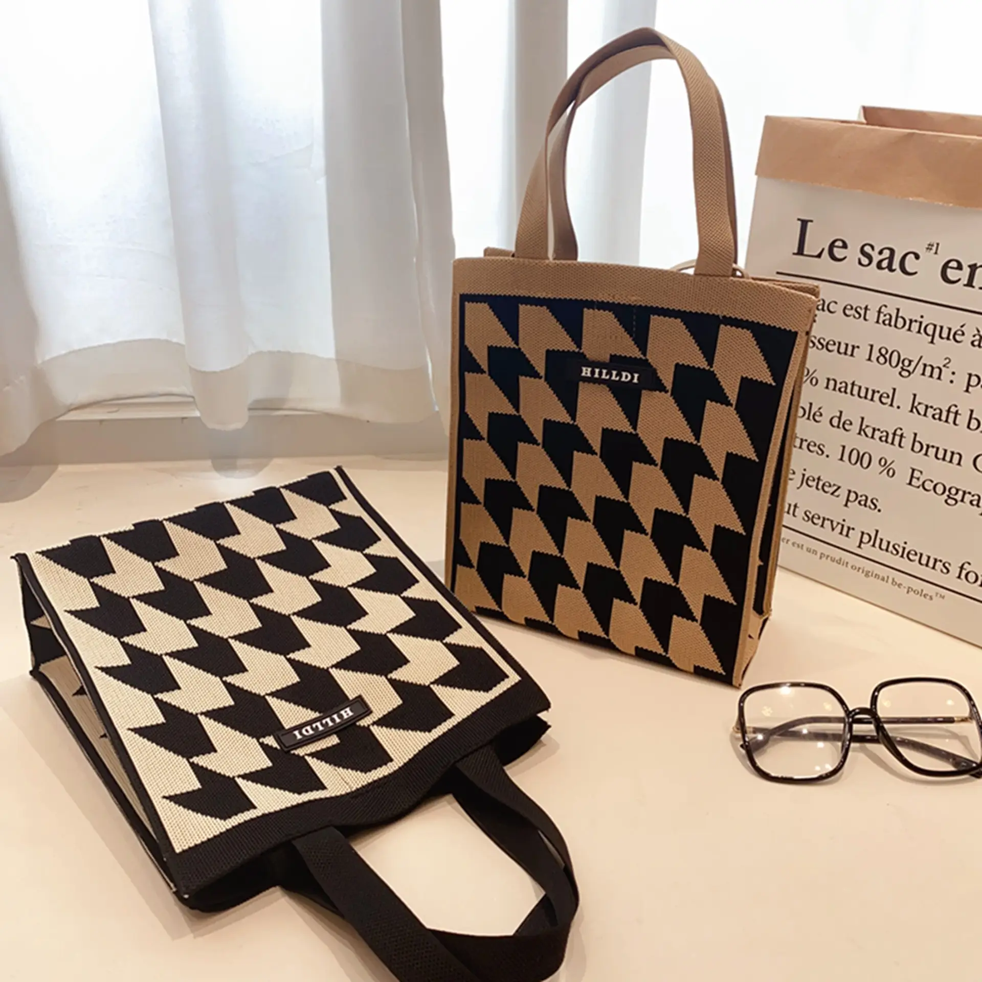 Korean Style Houndstooth Shoulder Bag Tote — feature 25