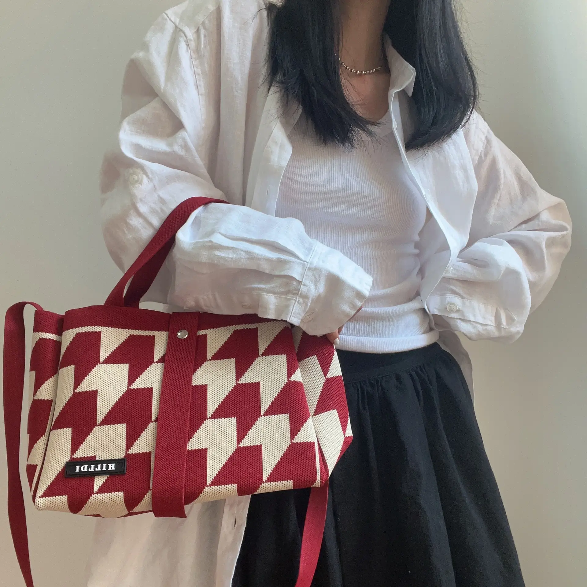 Korean Style Houndstooth Shoulder Bag Tote — feature 4