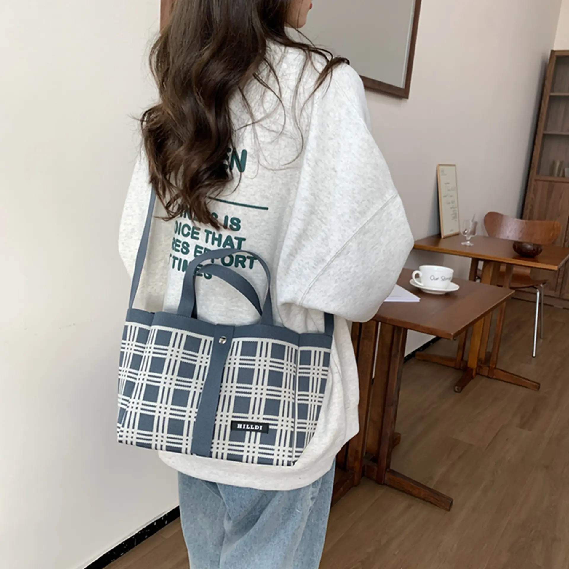 Korean Style Houndstooth Shoulder Bag Tote