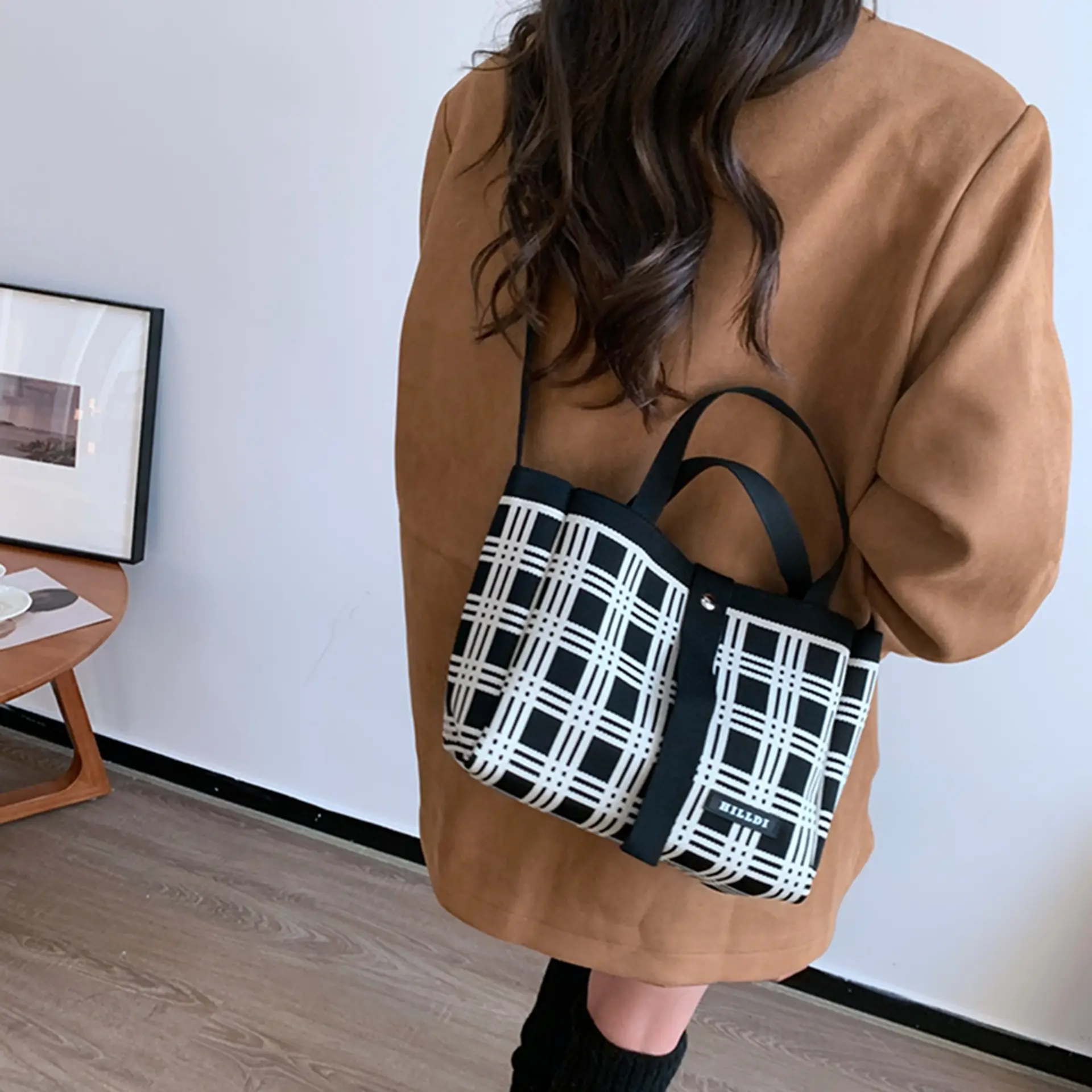 Korean Style Houndstooth Shoulder Bag Tote