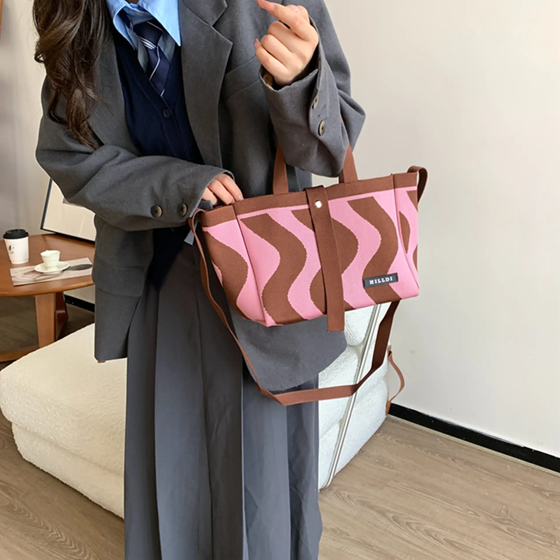 Korean Style Houndstooth Shoulder Bag Tote