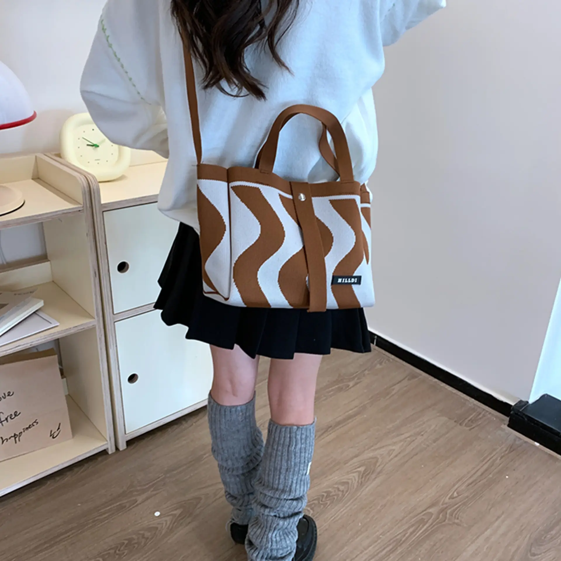 Korean Style Houndstooth Shoulder Bag Tote