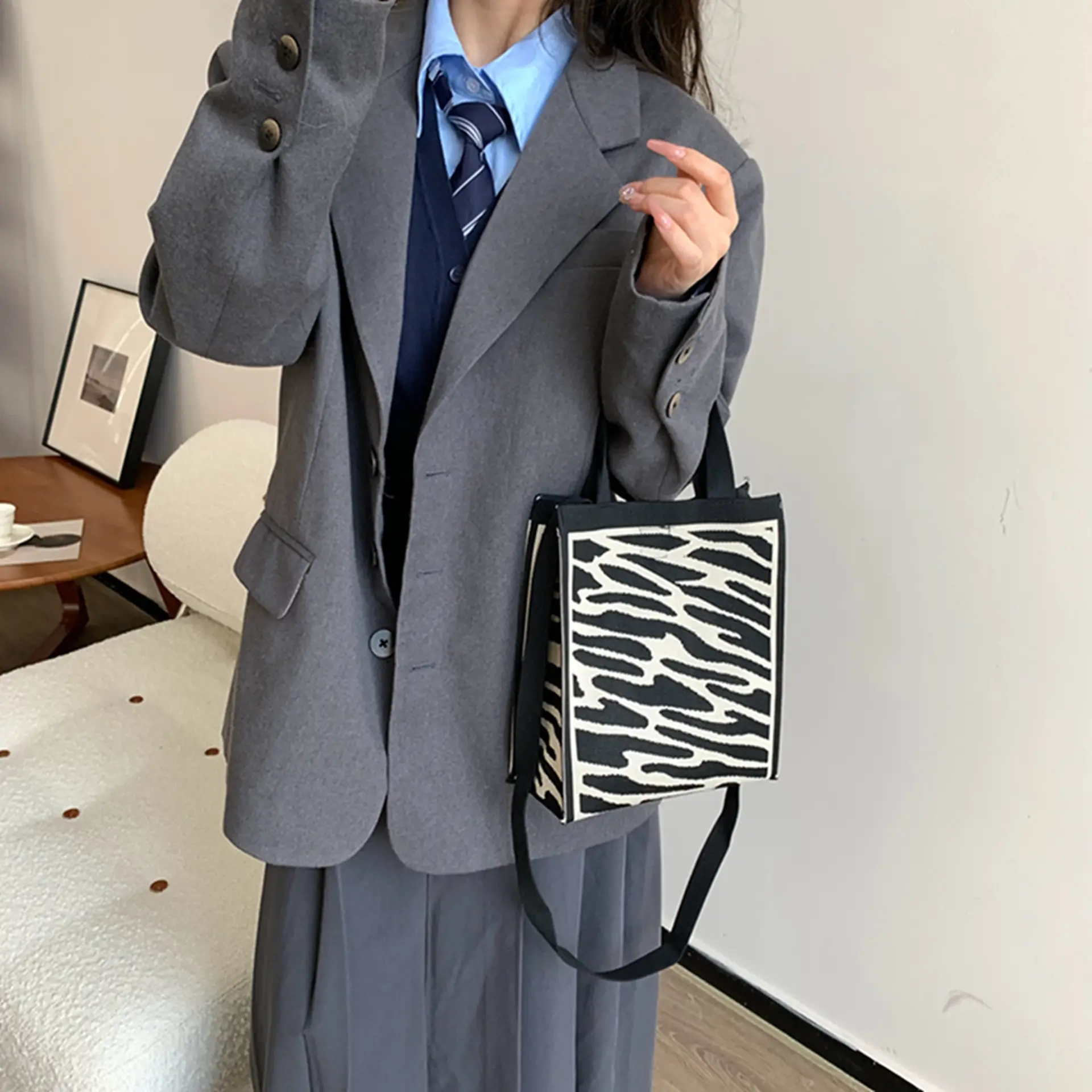Korean Style Houndstooth Shoulder Bag Tote