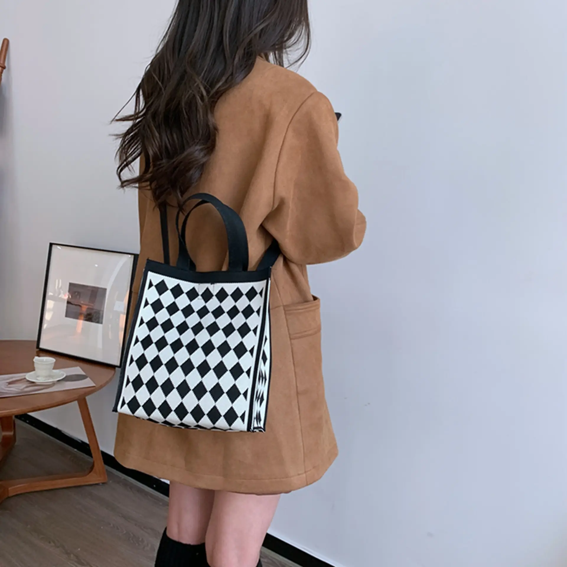 Korean Style Houndstooth Shoulder Bag Tote