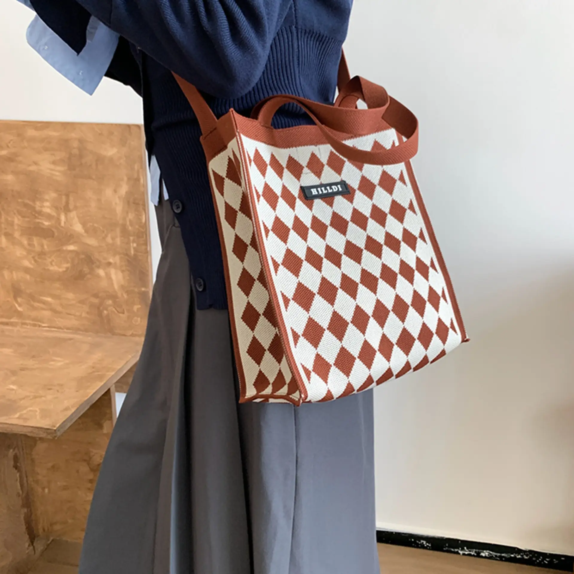 Korean Style Houndstooth Shoulder Bag Tote