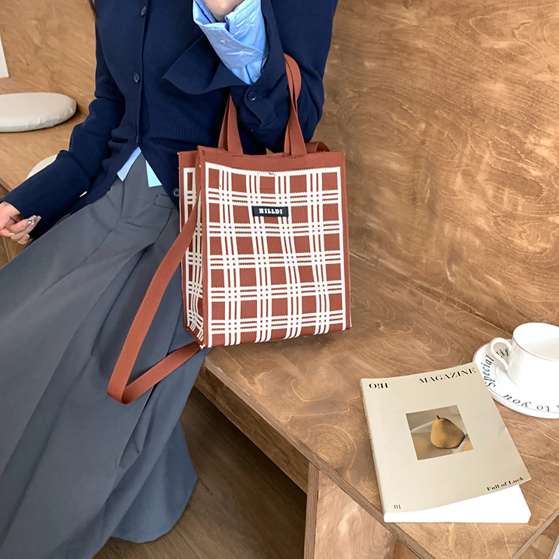 Korean Style Houndstooth Shoulder Bag Tote