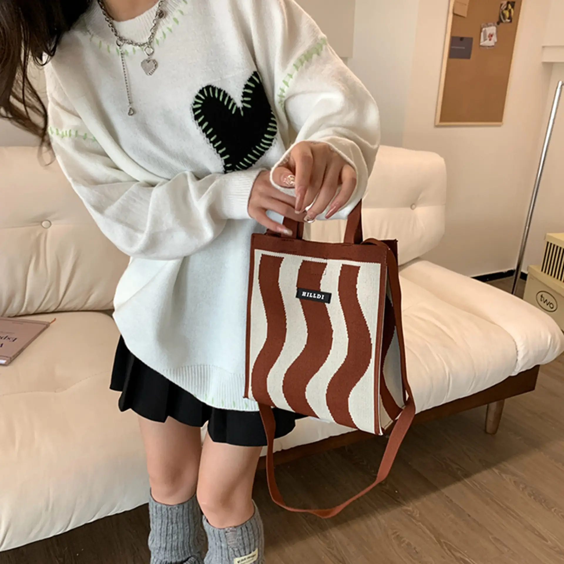 Korean Style Houndstooth Shoulder Bag Tote