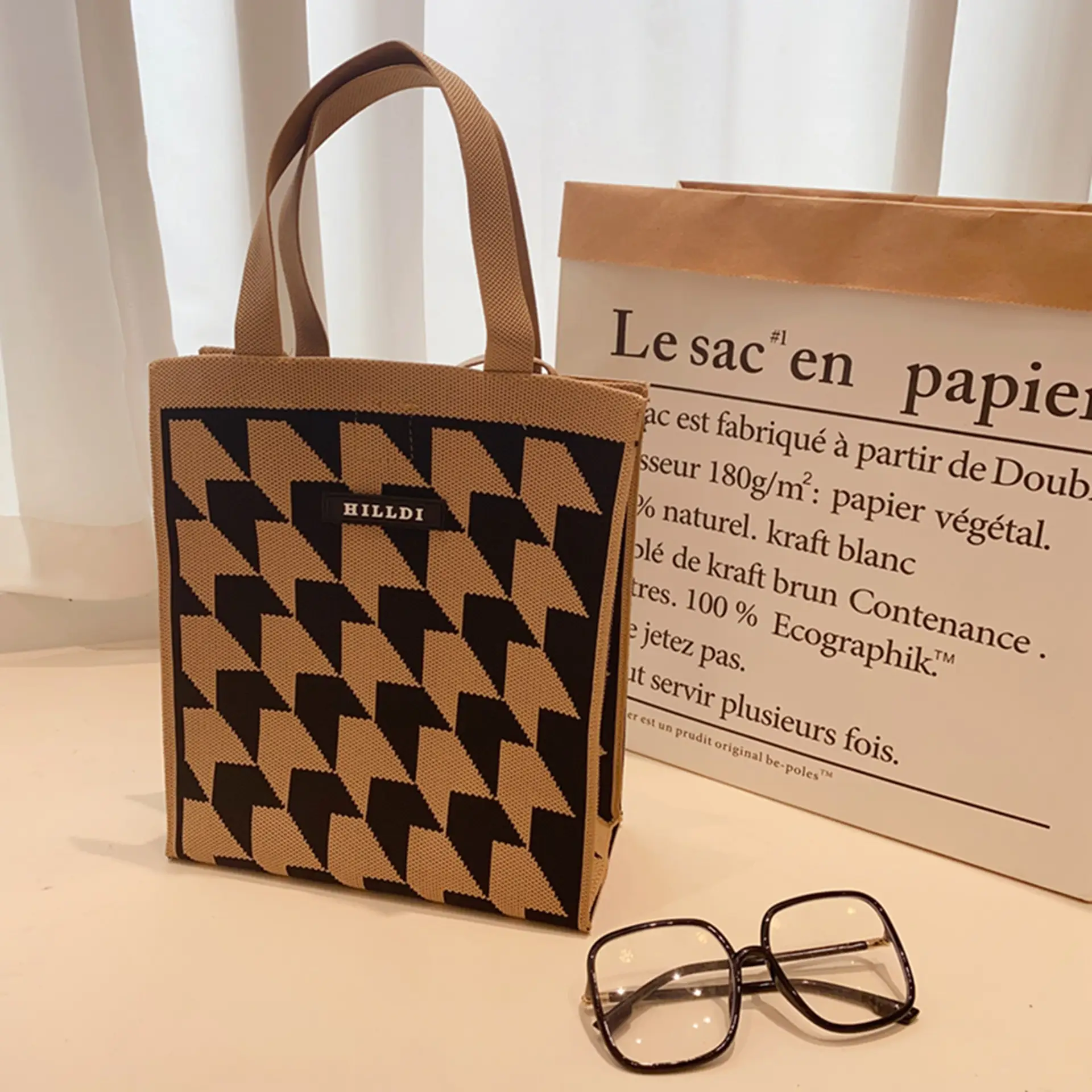 Korean Style Houndstooth Shoulder Bag Tote