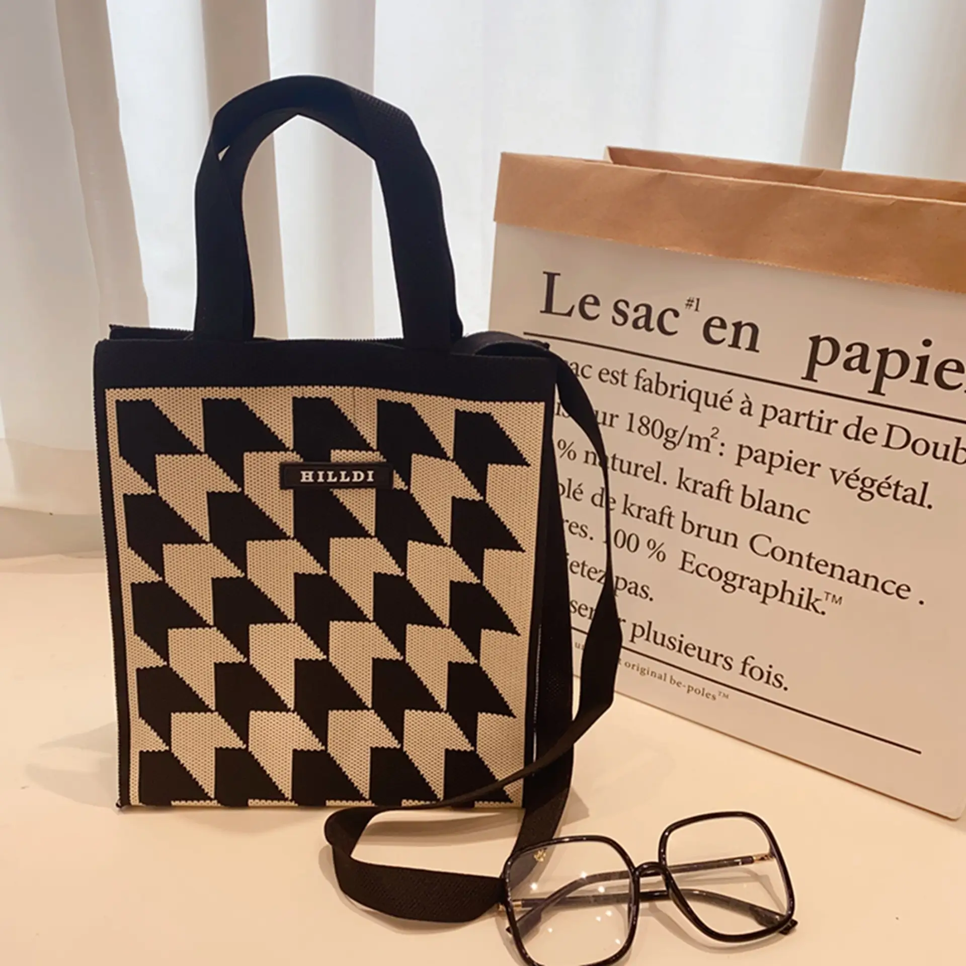 Korean Style Houndstooth Shoulder Bag Tote