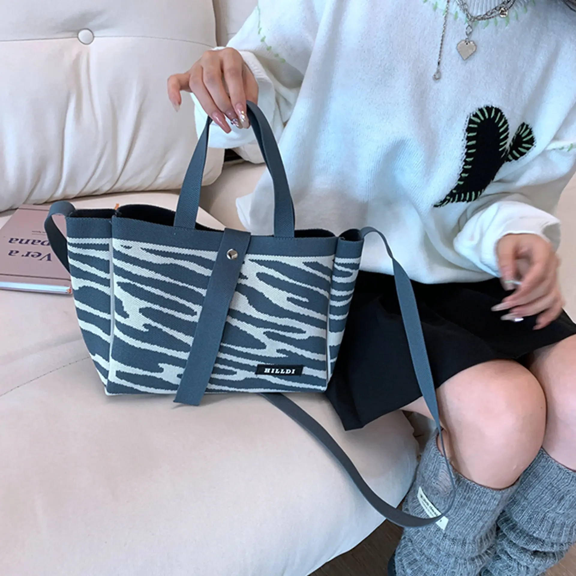 Korean Style Houndstooth Shoulder Bag Tote