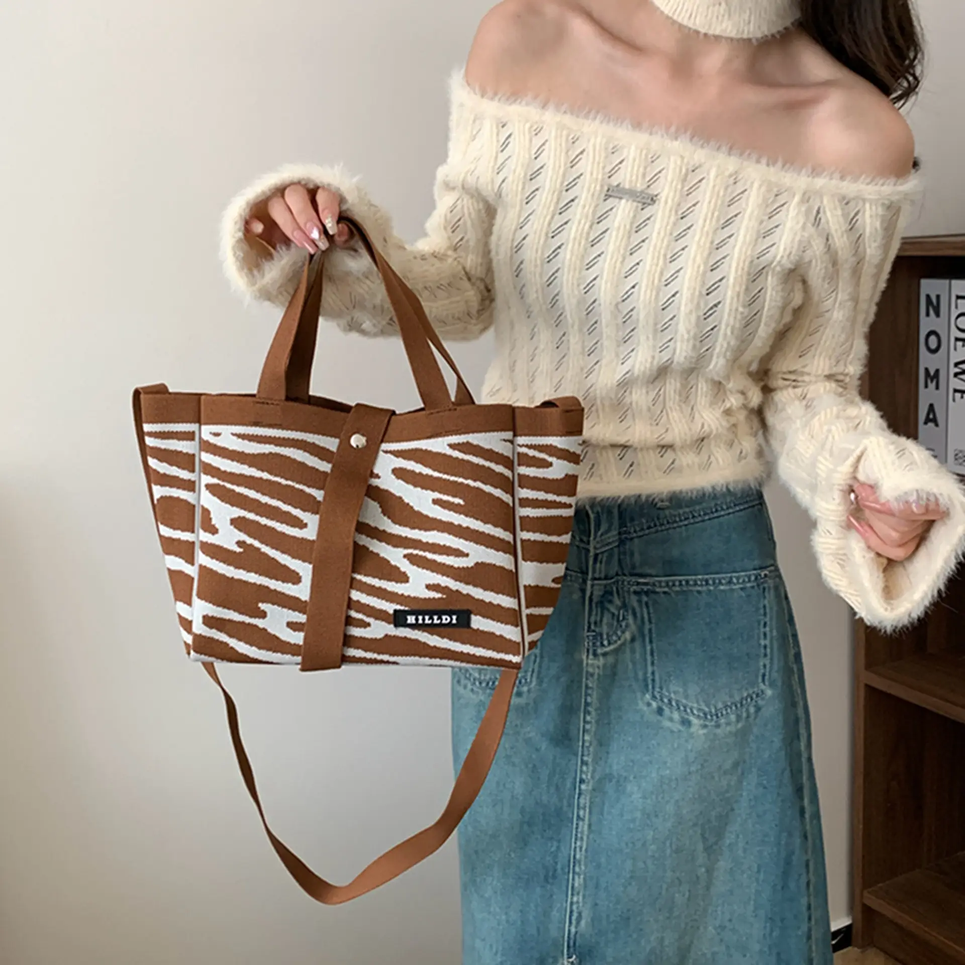 Korean Style Houndstooth Shoulder Bag Tote