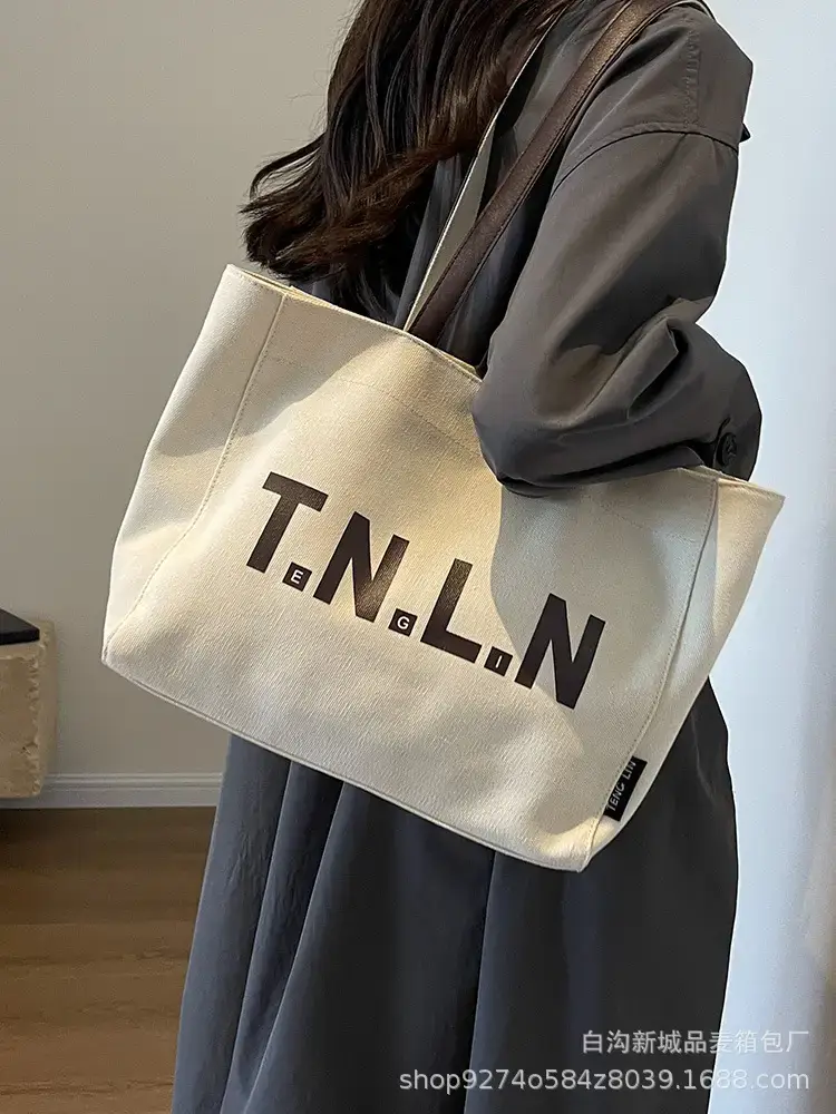 Women Canvas Shoulder Bag Black Large Capacity 2023 - Image 4
