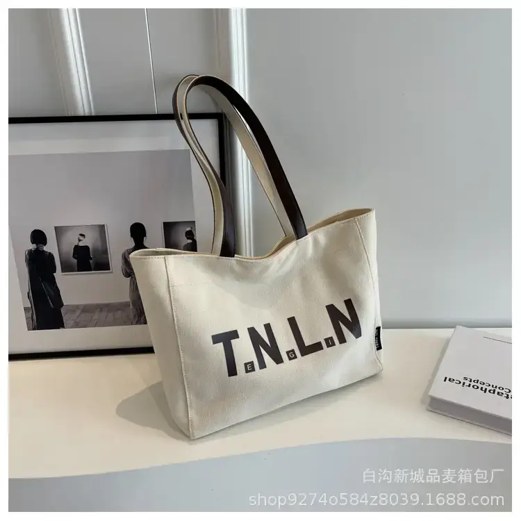 Women Canvas Shoulder Bag Black Large Capacity 2023 - Image 3