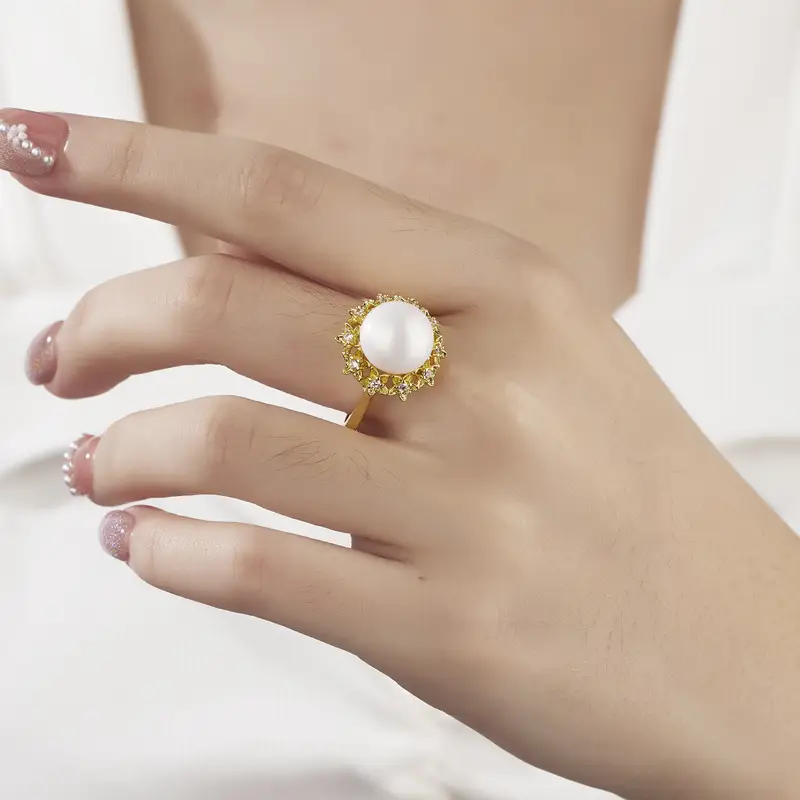 French Retro Pearl Star Ring for Women - Image 2