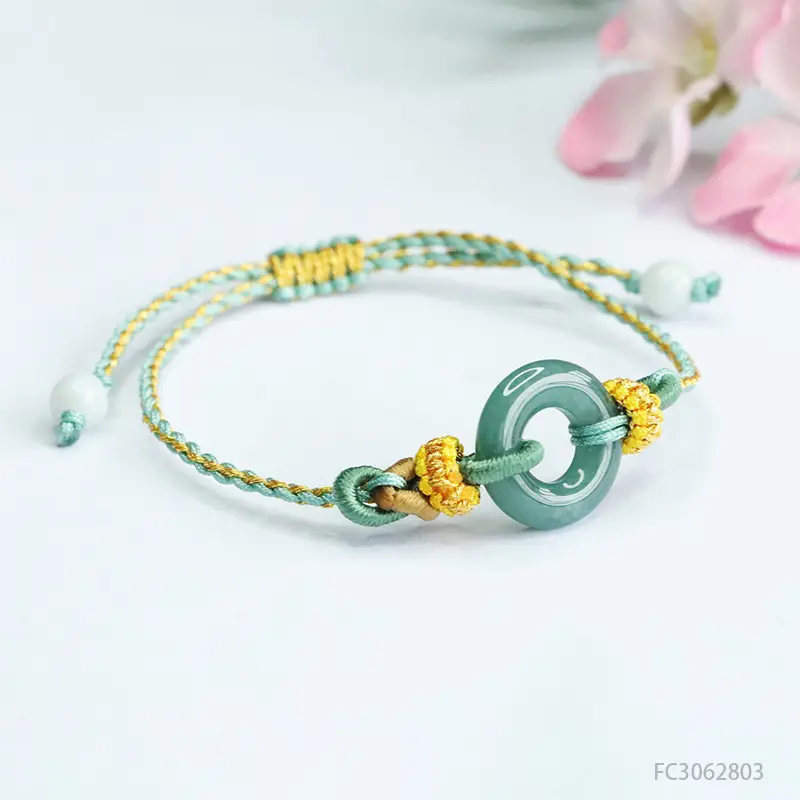 Green Jade Peace Ring Bracelet with Yellow Beads - Image 3