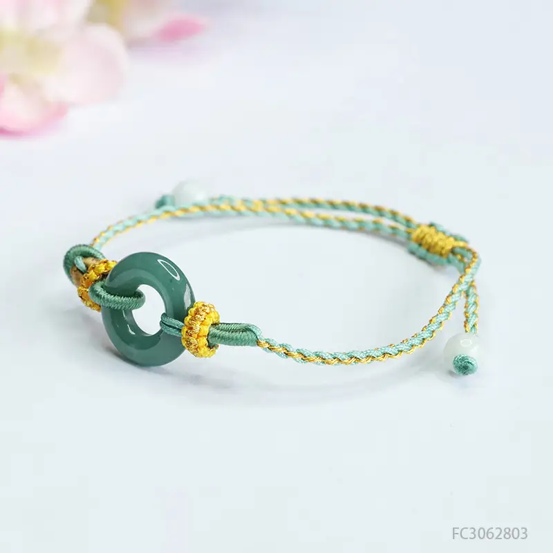 Green Jade Peace Ring Bracelet with Yellow Beads - Image 4