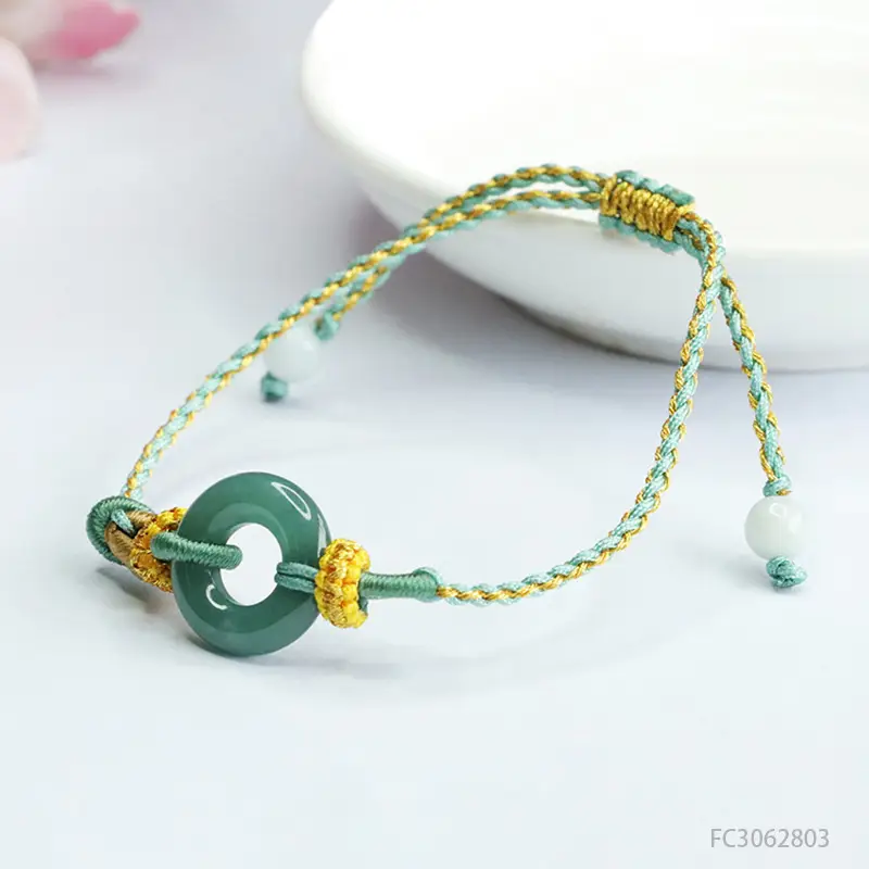 Green Jade Peace Ring Bracelet with Yellow Beads - Image 5