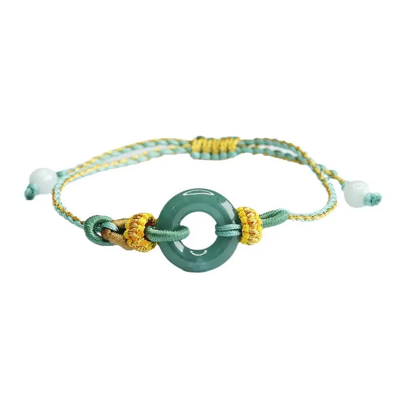 Green Jade Peace Ring Bracelet with Yellow Beads - Image 6
