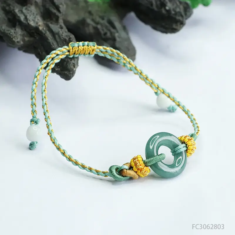 Green Jade Peace Ring Bracelet with Yellow Beads — feature 11