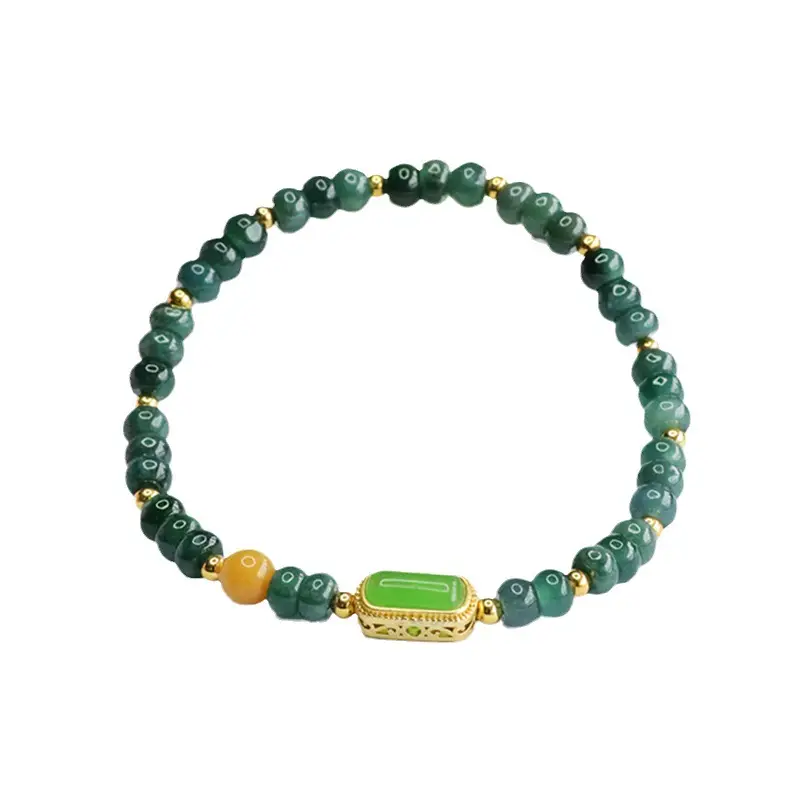 Guan Yu Natural Jade Bracelet Blue Water Abacus Bead Vintage