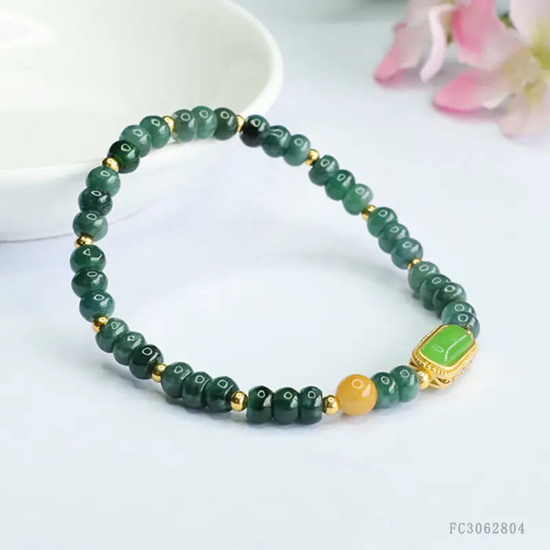 Guan Yu Natural Jade Bracelet Blue Water Abacus Bead Vintage — feature 10