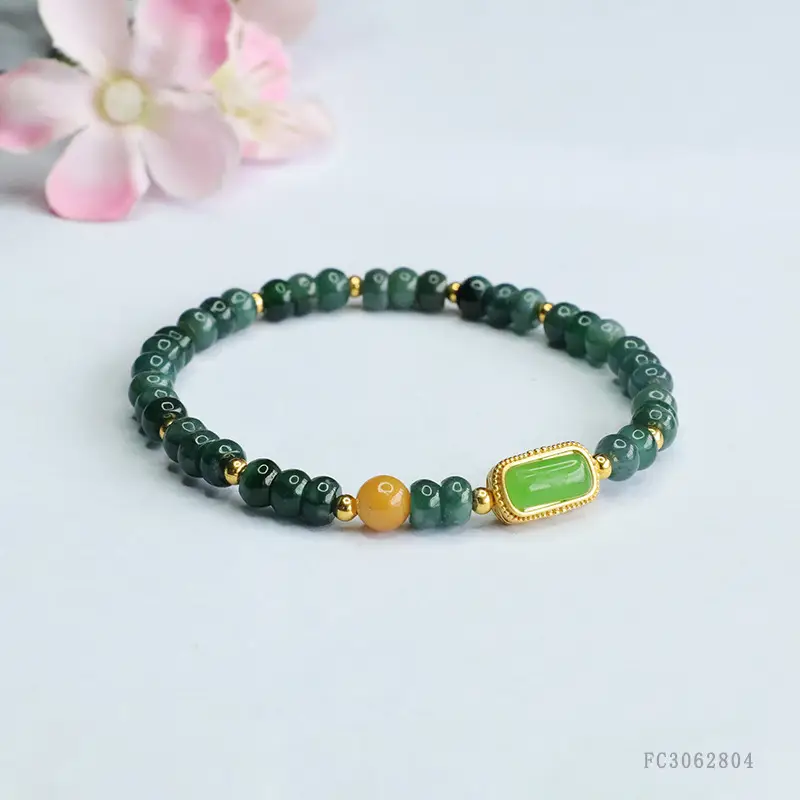 Guan Yu Natural Jade Bracelet Blue Water Abacus Bead Vintage — feature 5