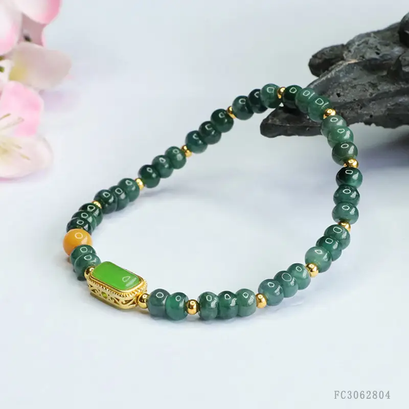 Guan Yu Natural Jade Bracelet Blue Water Abacus Bead Vintage — feature 8
