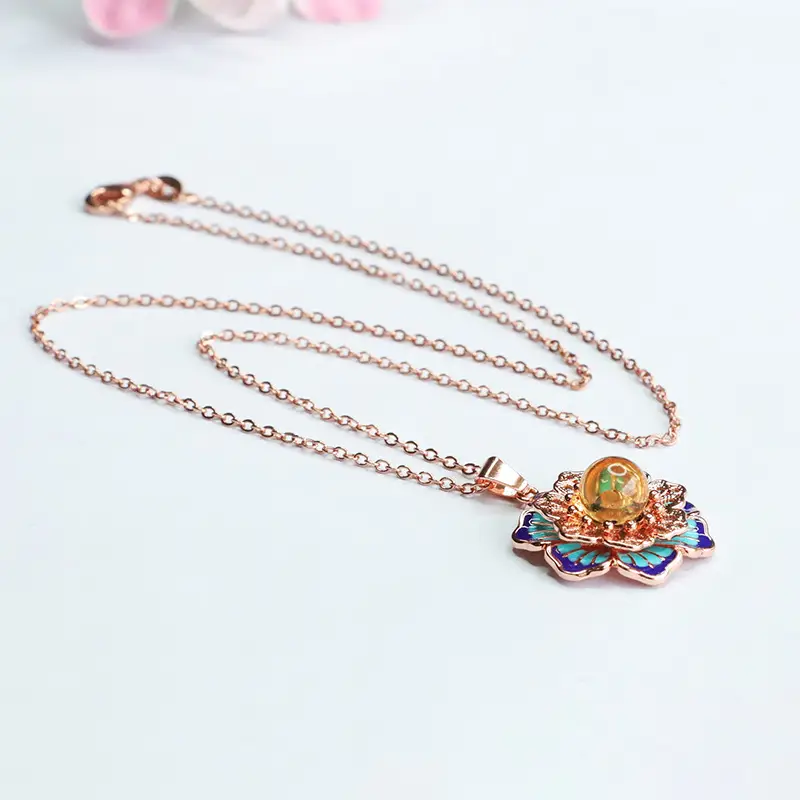 Guan Yu Lotus Necklace with Blue Amber Pendant — feature 11