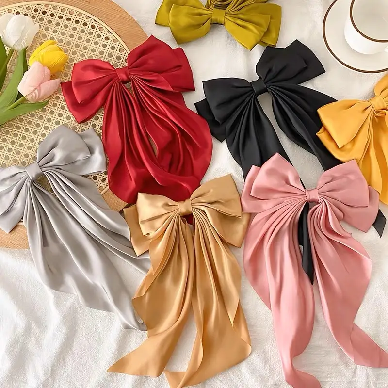 Satin Bow Hairpins Red Black Spring Clip - Image 16