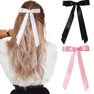 Satin Bow Hairpins Red Black Spring Clip — feature 12