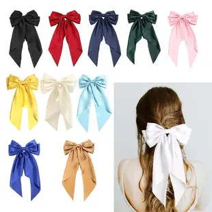 Satin Bow Hairpins Red Black Spring Clip — feature 13