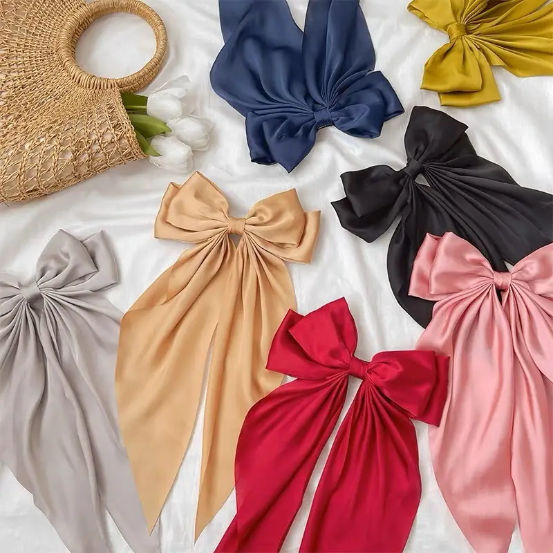 Satin Bow Hairpins Red Black Spring Clip — feature 19