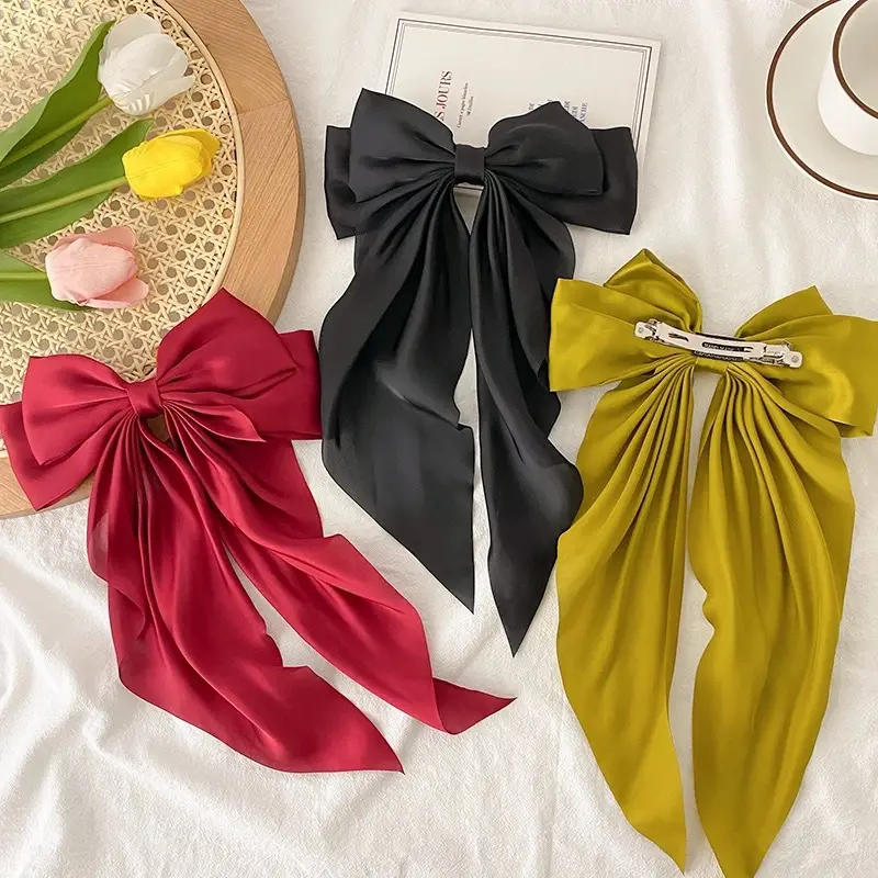 Satin Bow Hairpins Red Black Spring Clip — feature 20