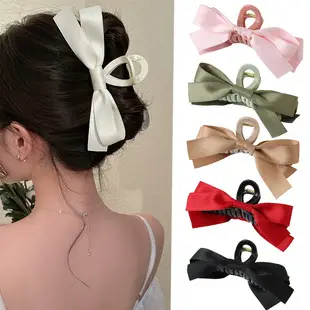 Satin Bow Hairpins Red Black Spring Clip — feature 3