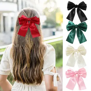 Satin Bow Hairpins Red Black Spring Clip — feature 5