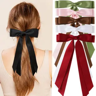 Satin Bow Hairpins Red Black Spring Clip — feature 7