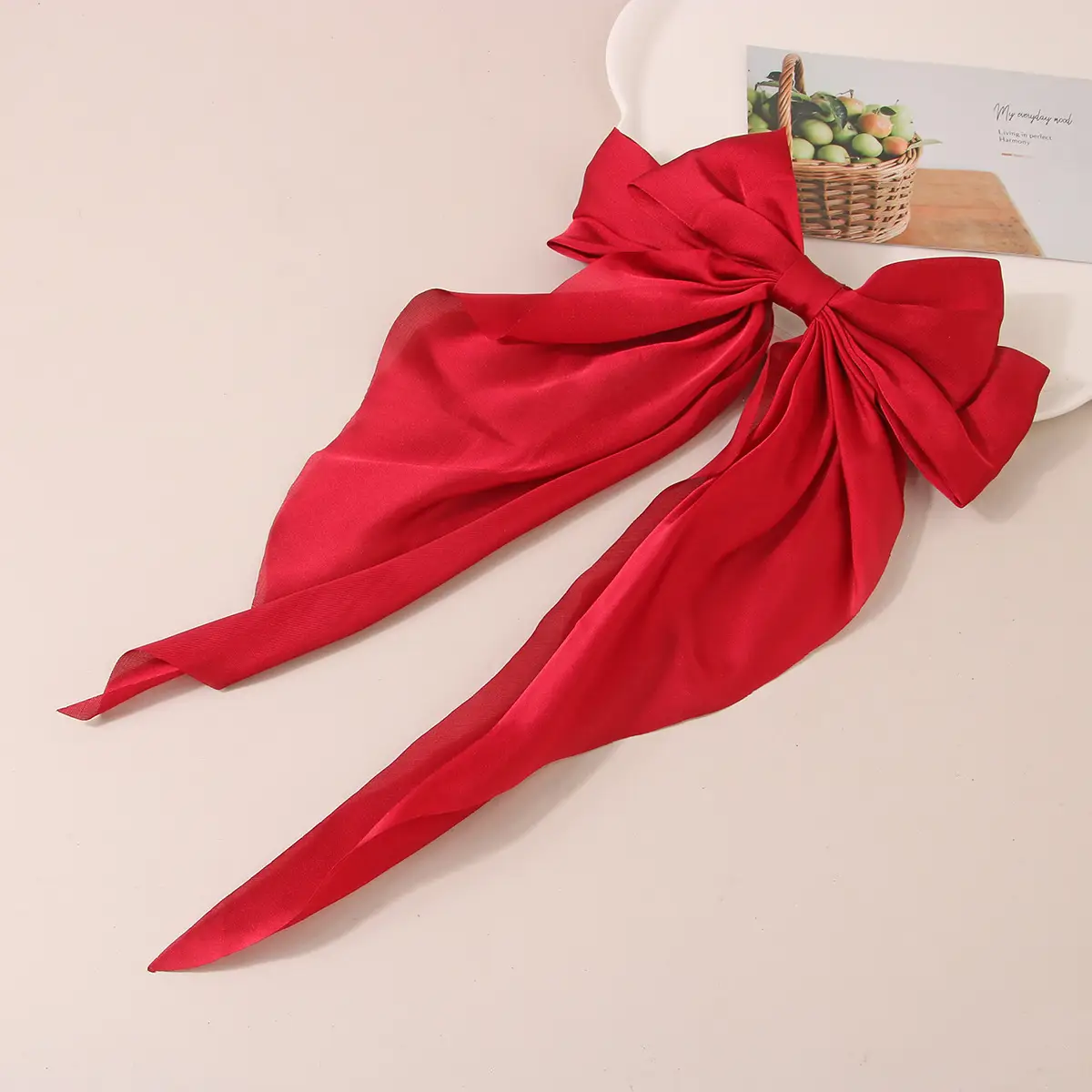 Satin Bow Hairpins Red Black Spring Clip - Image 3
