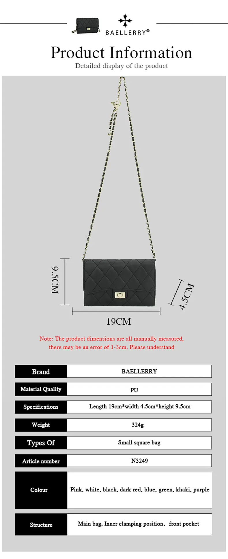 Women's Rhomboid Crossbody Bag Black Baellerry Korean Style — feature 22