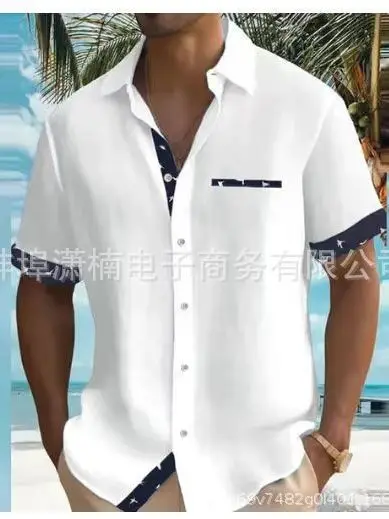 Men's 2023 Summer Printed Short Sleeve Shirt Grey - Image 32