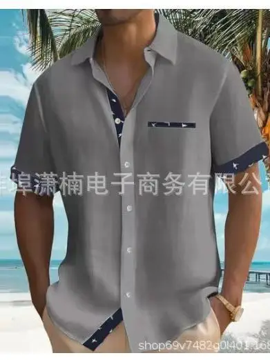 Men's 2023 Summer Printed Short Sleeve Shirt Grey - Image 33