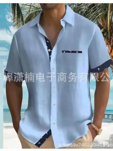 Men's 2023 Summer Printed Short Sleeve Shirt Grey - Image 34