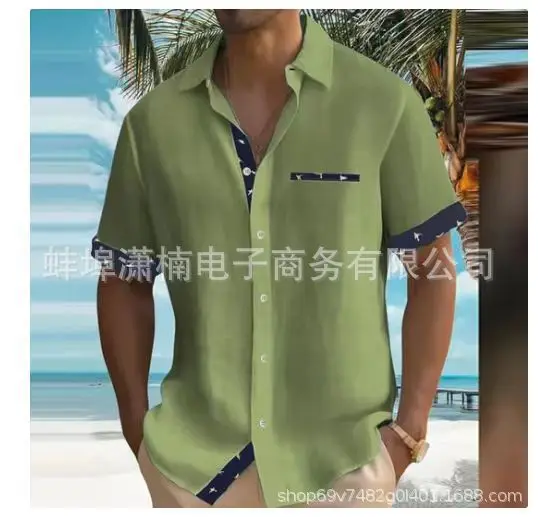 Men's 2023 Summer Printed Short Sleeve Shirt Grey — feature 2