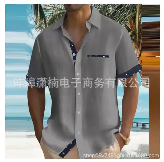 Men's 2023 Summer Printed Short Sleeve Shirt Grey — feature 5