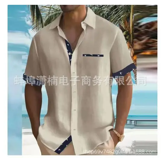 Men's 2023 Summer Printed Short Sleeve Shirt Grey — feature 6