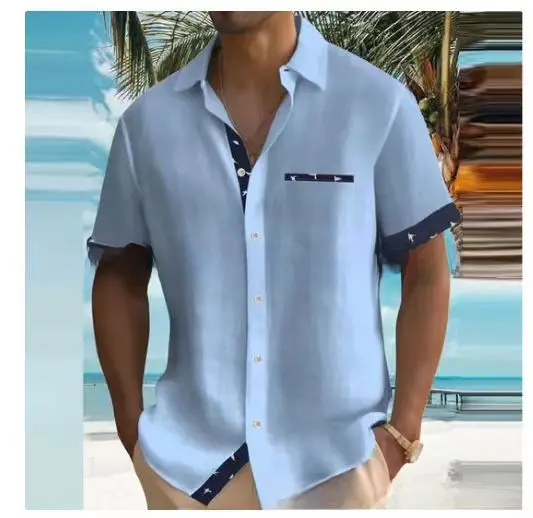 Men's 2023 Summer Printed Short Sleeve Shirt Grey - Image 12