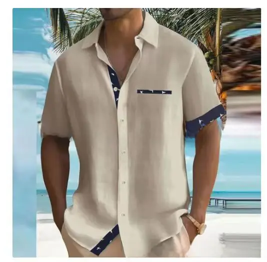 Men's 2023 Summer Printed Short Sleeve Shirt Grey - Image 15